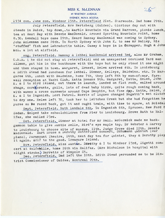 Katharine McLennan's Diary